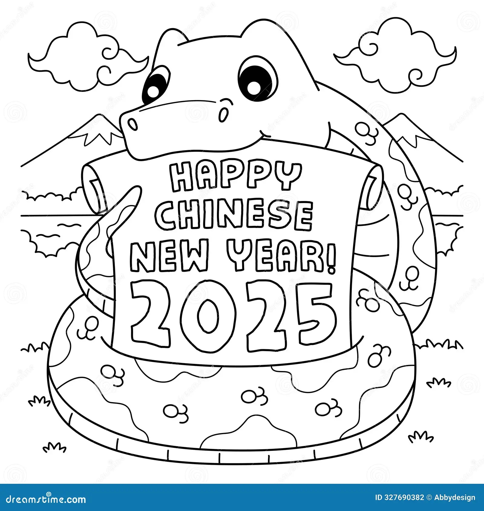 Happy Chinese New Year 2025 Banner Coloring Page Stock Vector Illustration Of Lucky Tradition 327690382
