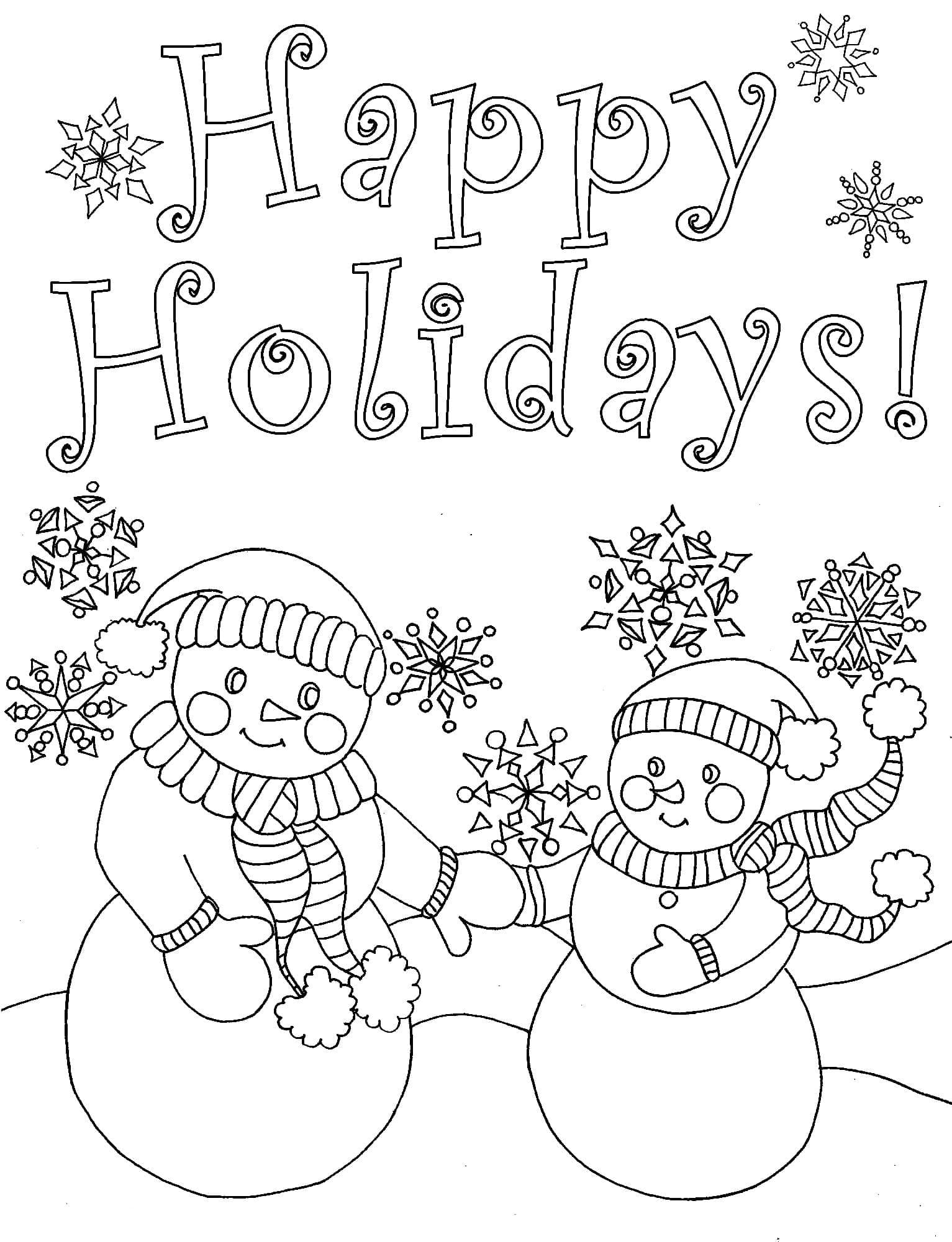 Happy Holidays Snowmen Coloring Page Download Print Or Color Online For Free