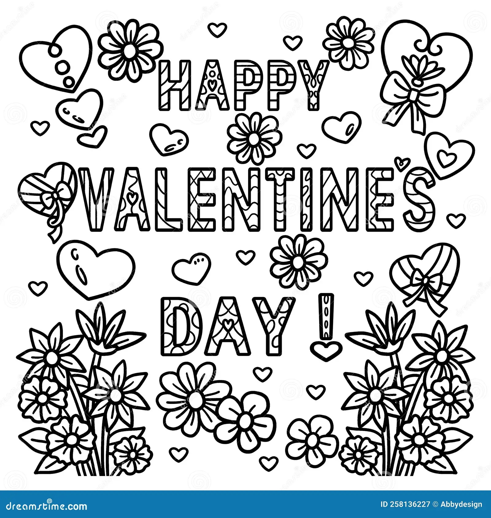 Happy Valentines Day Coloring Page For Kids Stock Vector Illustration Of Colouring Sweet 258136227