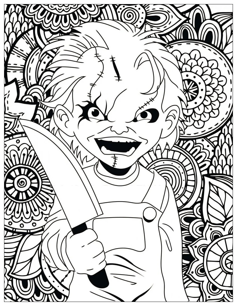 Horror Chucky Halloween Coloring Pages For Adults Horror Chucky Halloween Coloring Pages For Adults