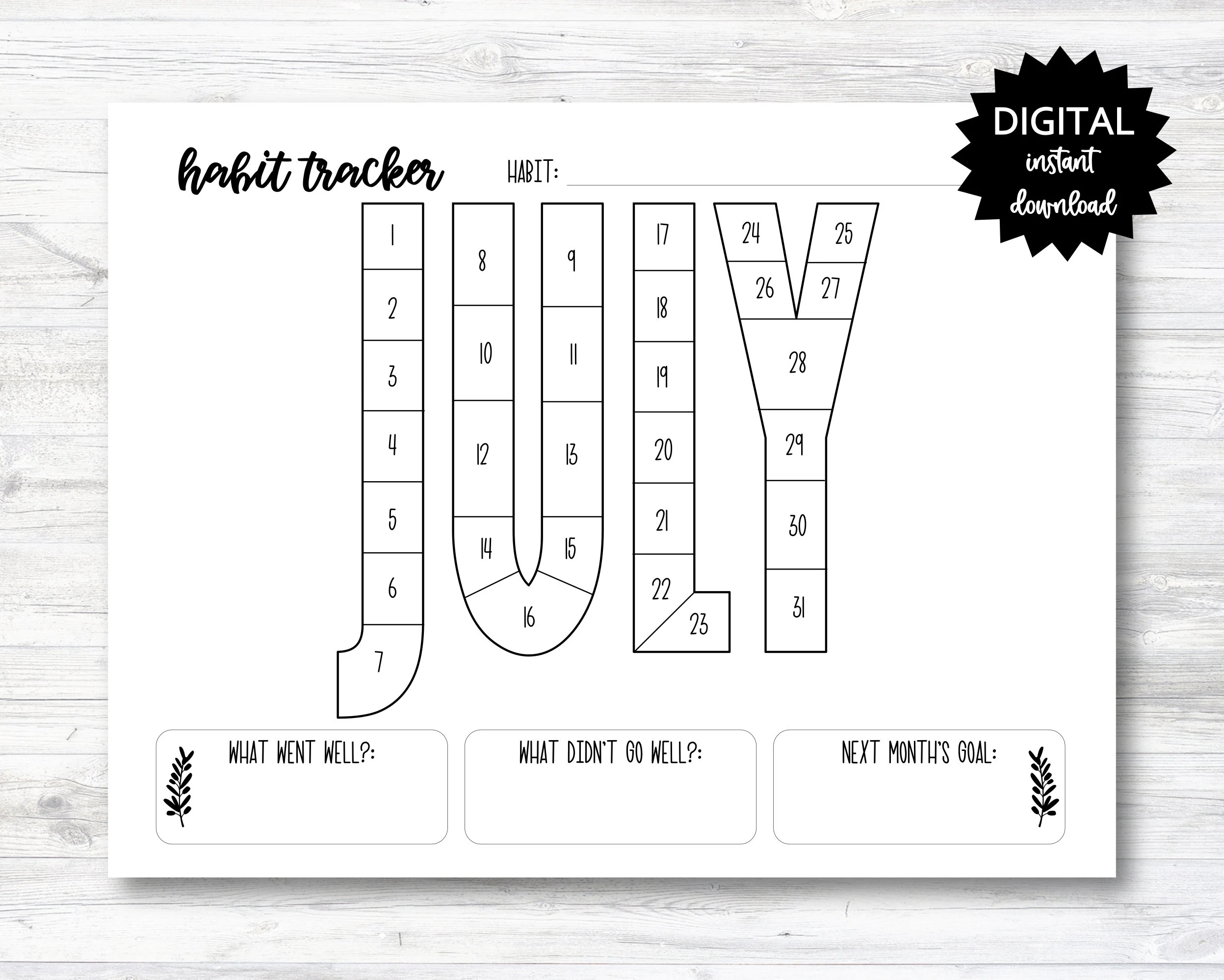 Habit Tracker Coloring Page Free