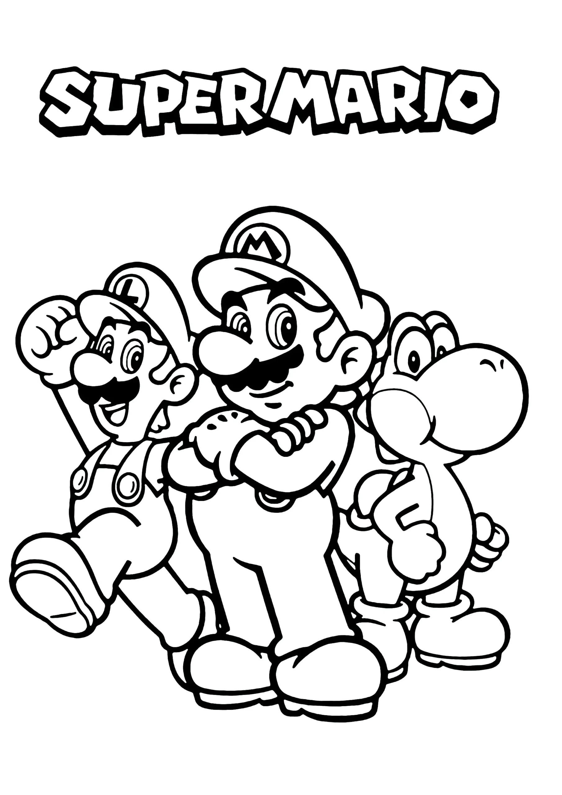 Mario Luigi And Yoshi With SUPER MARIO Logo Super Mario Bros Coloring Pages