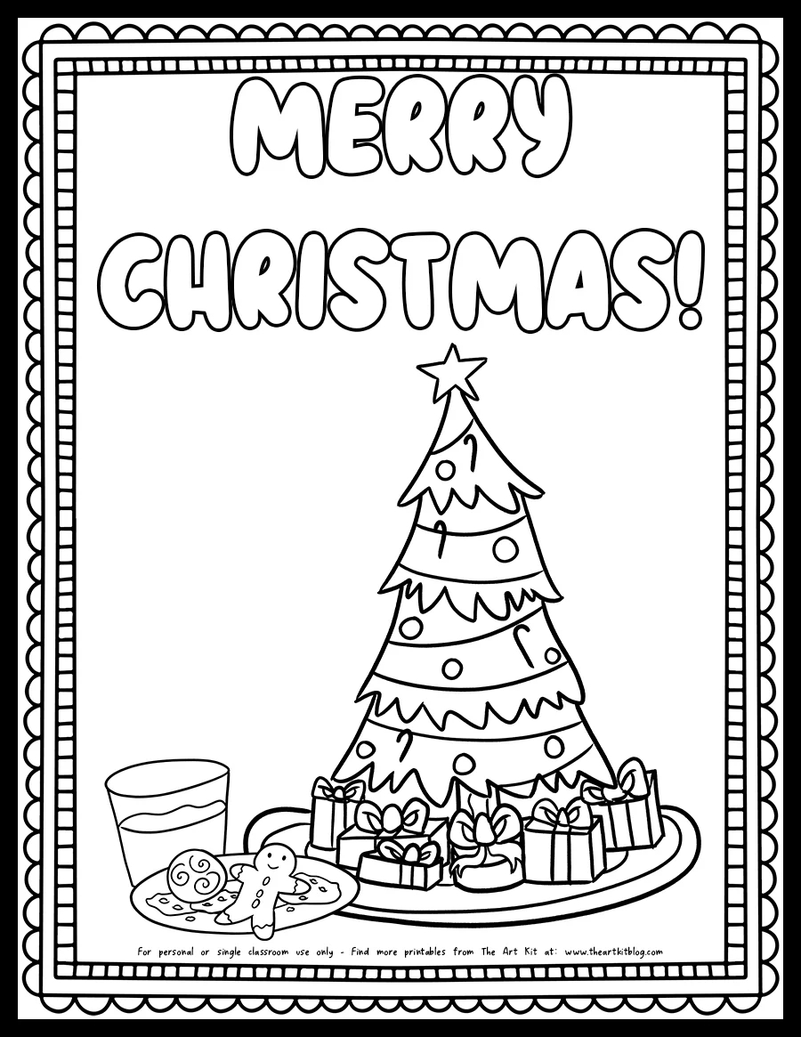 Merry Christmas Tree With Plate Of Cookies And Milk Coloring Page Free Printable The Art Kit Merry Christmas Tree With Plate Of Cookies And Milk Coloring Page Free Printable The Art Kit