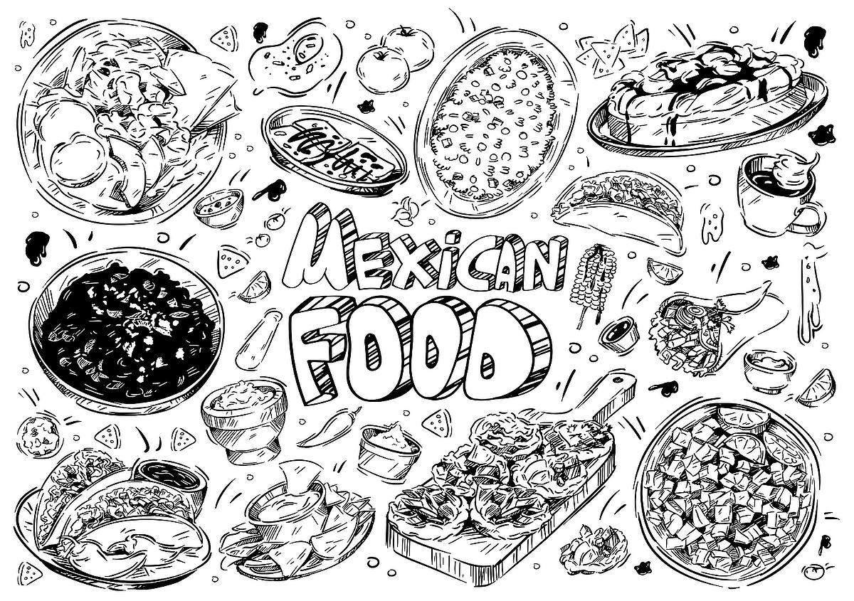 Mexican Food Coloring Pages Free Printable Coloring Pages Of Tacos Burritos Queso Guacamole More Printables 30Seconds Mom