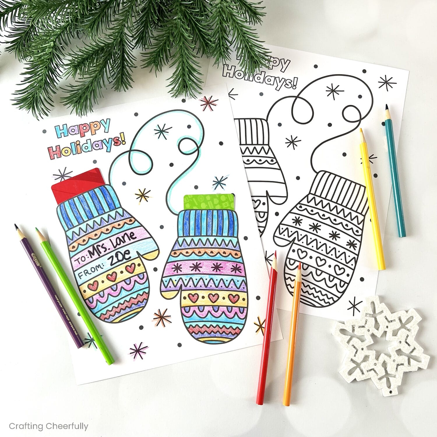 Mitten Coloring Page U0026 Gift Card Holder Crafting Cheerfully