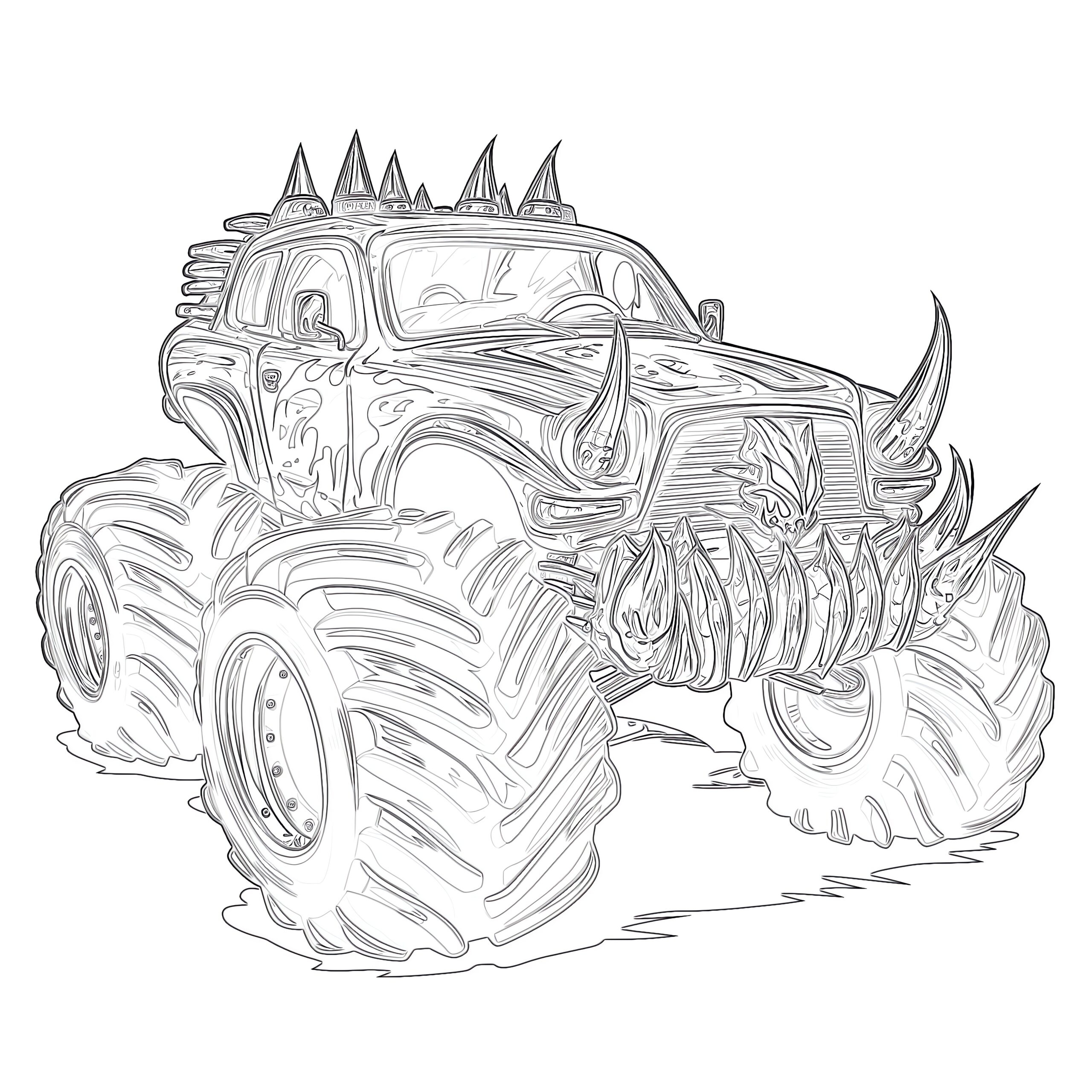 Monster Truck Coloring Page With Fangs Coloring Pages Mimi Panda