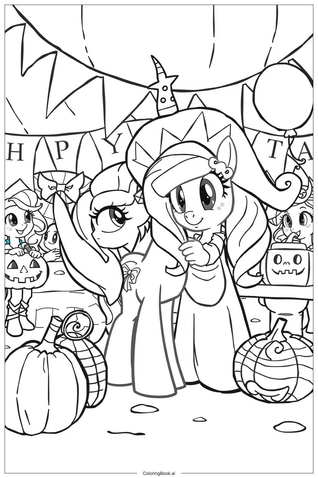 My Little Pony Halloween Party Fun Coloring Page Free PDF PNG Printable My Little Pony Halloween Party Fun Coloring Page Free PDF PNG Printable