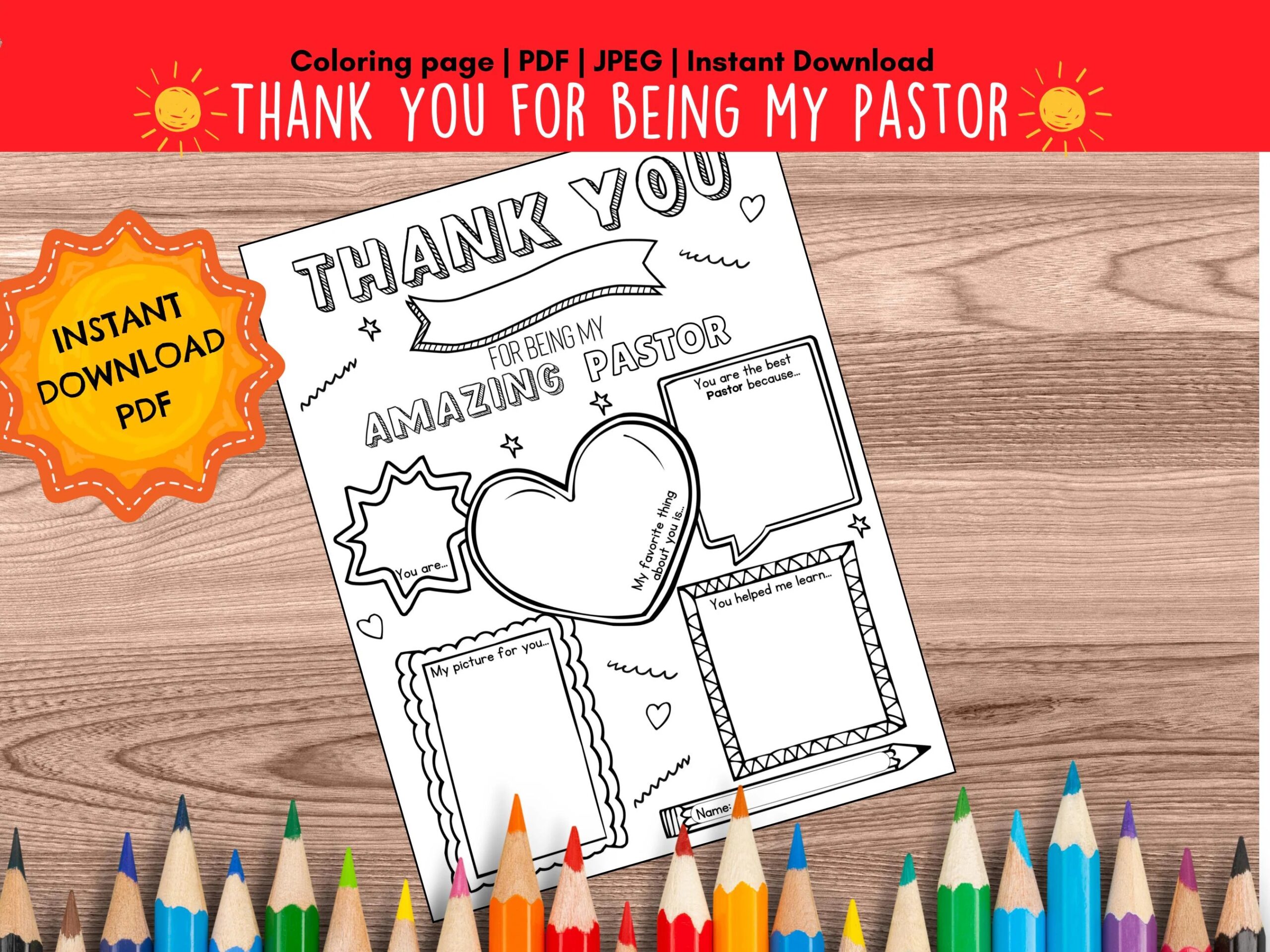 Pastor Appreciation Printable Pastor Appreciation Month Gift Thank You Pastor Gifts Coloring Pages School Kids Instant Digital Download Etsy
