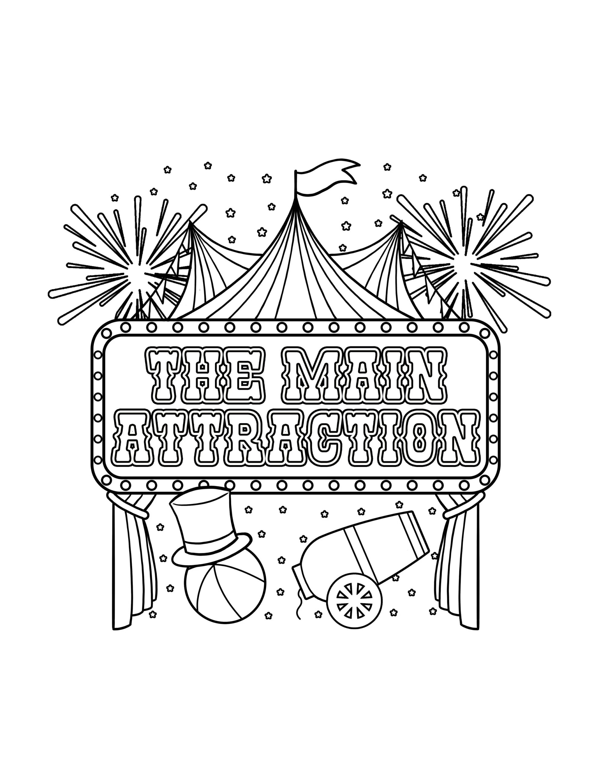 Printable Carnival The Main Attraction Digital Download Circus Coloring Page Etsy