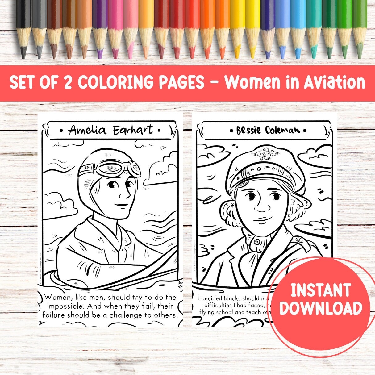 Printable Coloring Page Women History Month Amelia Earhart Bessie Printable Coloring Page Women History Month Amelia Earhart Bessie