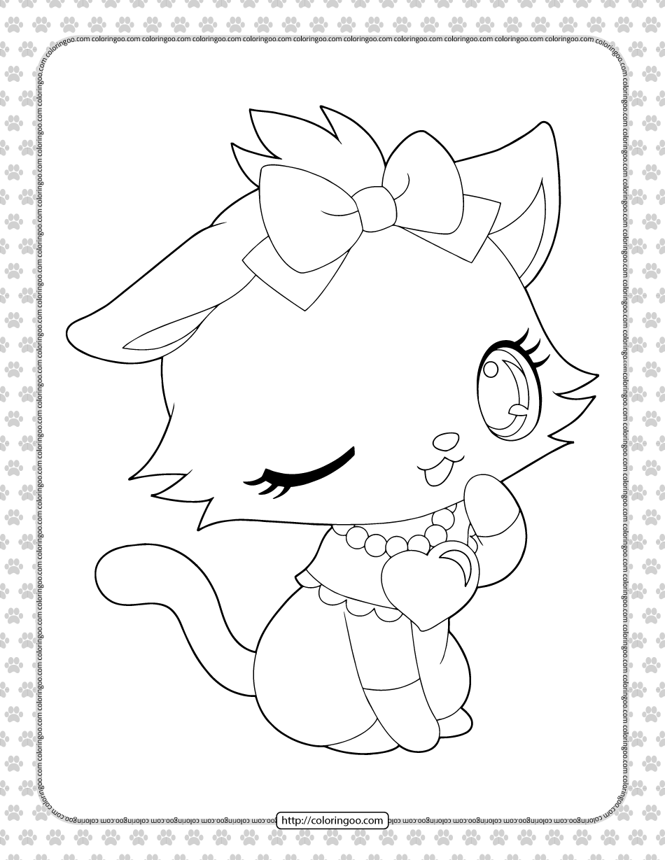 Printable Cute Cat Coloring Page For Girls