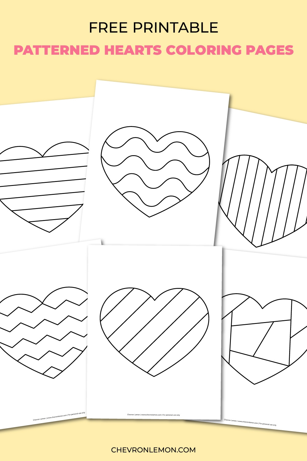 Printable Patterned Hearts Coloring Pages Chevron Lemon