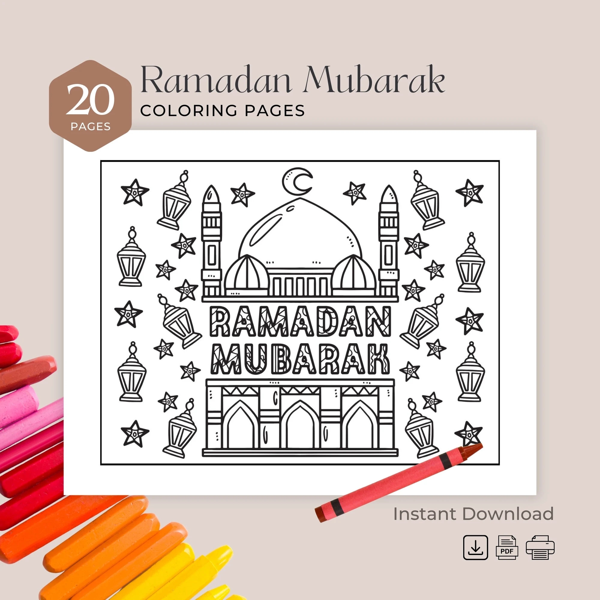 Ramadan Mubarak Coloring Pages 20 Sheets Ramadan Kareem Coloring Pages Prek Kindergarten Homeschool Digital Download Etsy UK