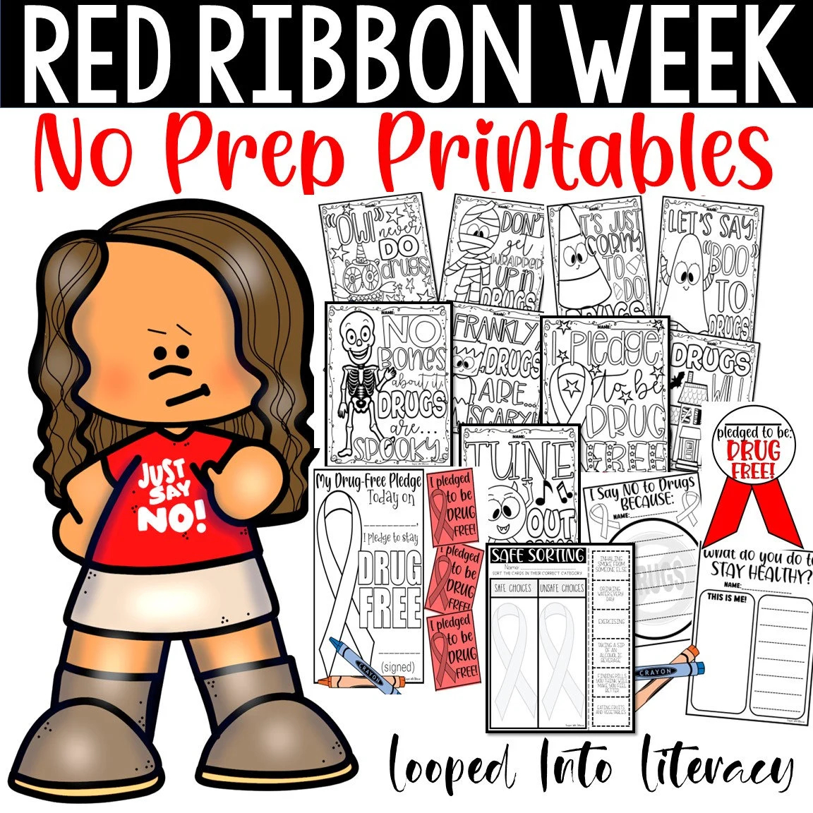 red ribbon week drug free no prep printables coloring pages writing craft red ribbon week drug free no prep printables coloring pages writing craft