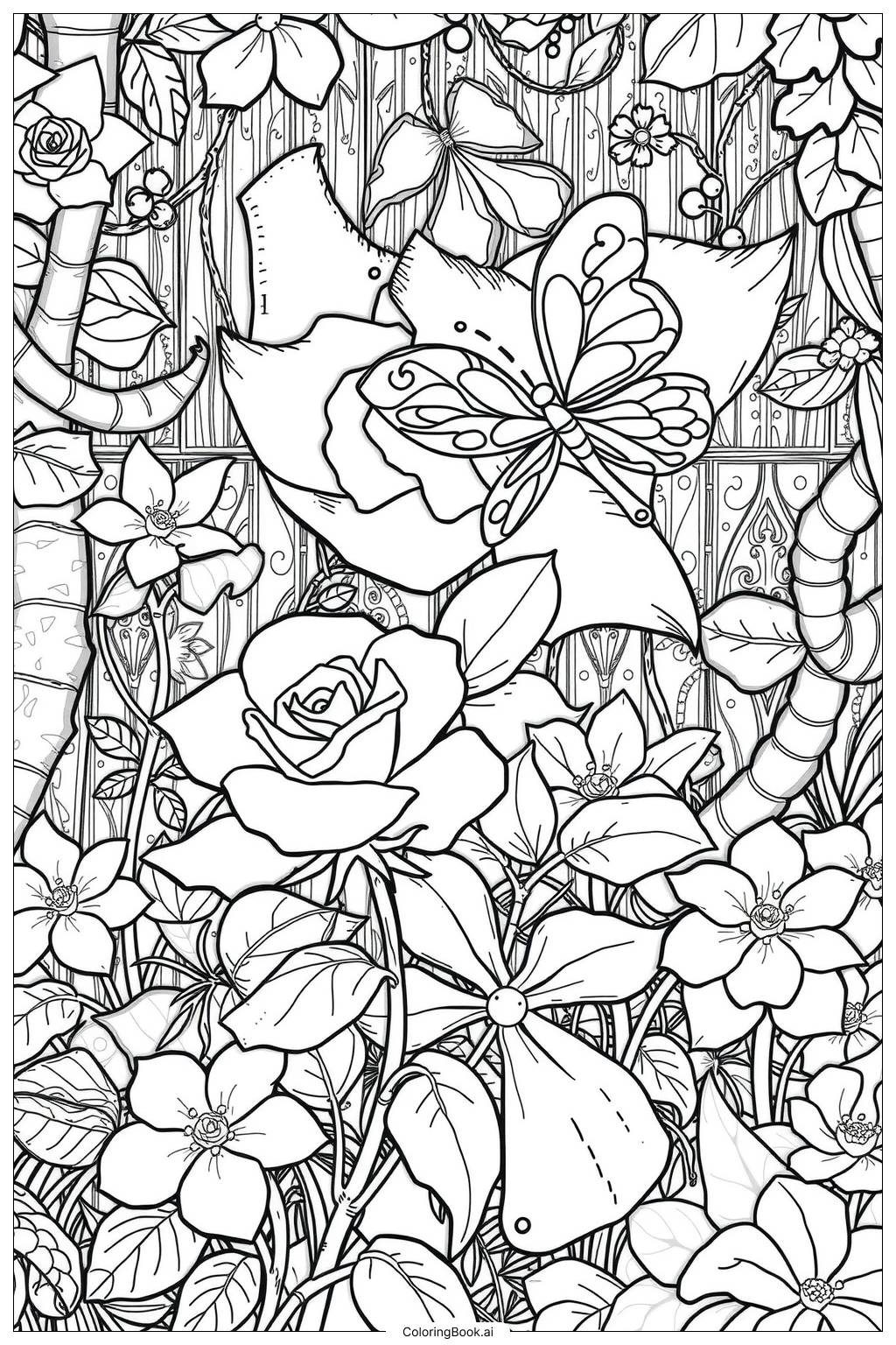 Rose Butterfly Garden Coloring Page Free PDF PNG Printable Rose Butterfly Garden Coloring Page Free PDF PNG Printable