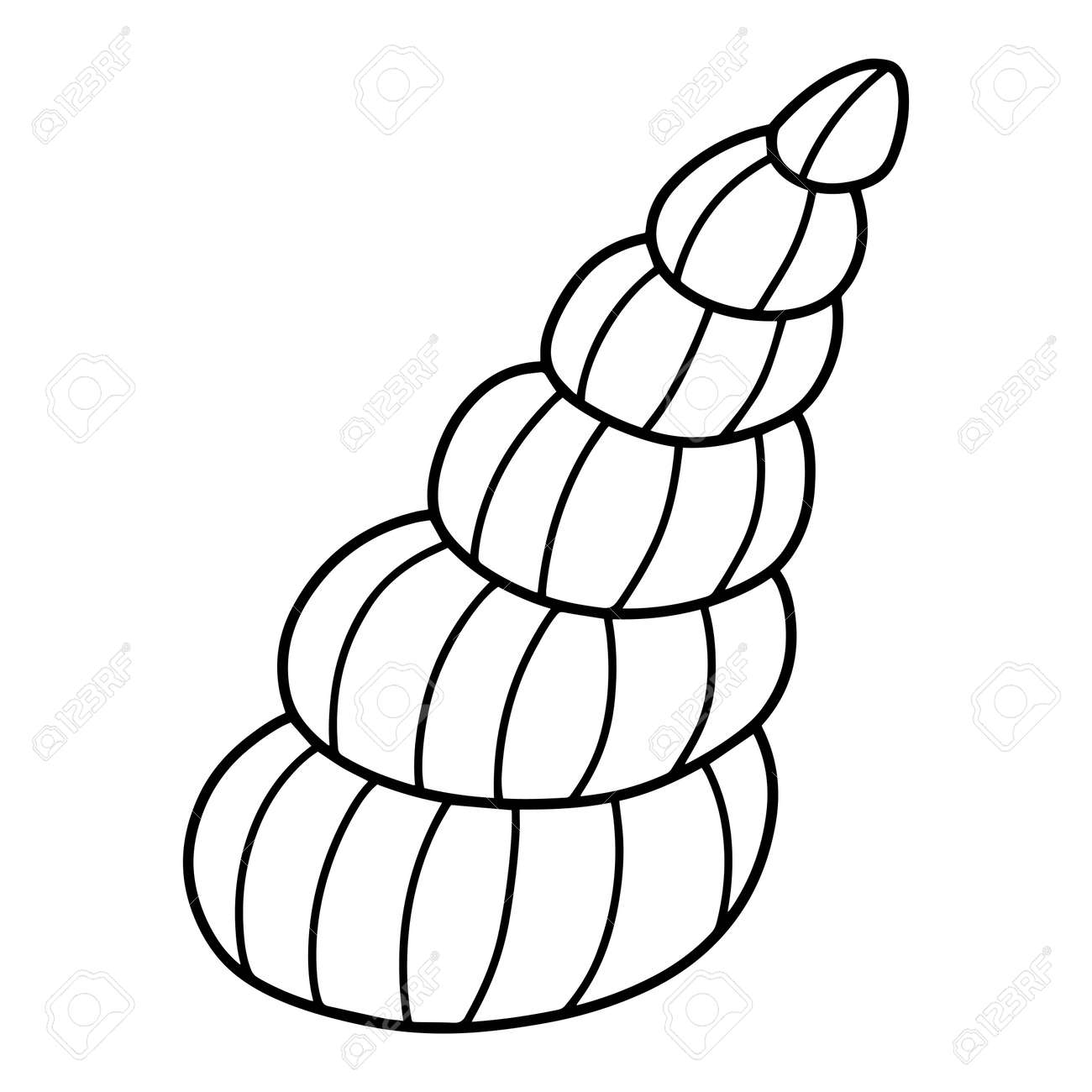 Seashell Hand drawn Coloring Page Vector Illustration Funny Spiral Shell Doodle Linear Isolated On White Vector Illustration Sea Themed Coloring Page For Children Printable Page Royalty Free SVG Cliparts Vectors And Stock Illustration 