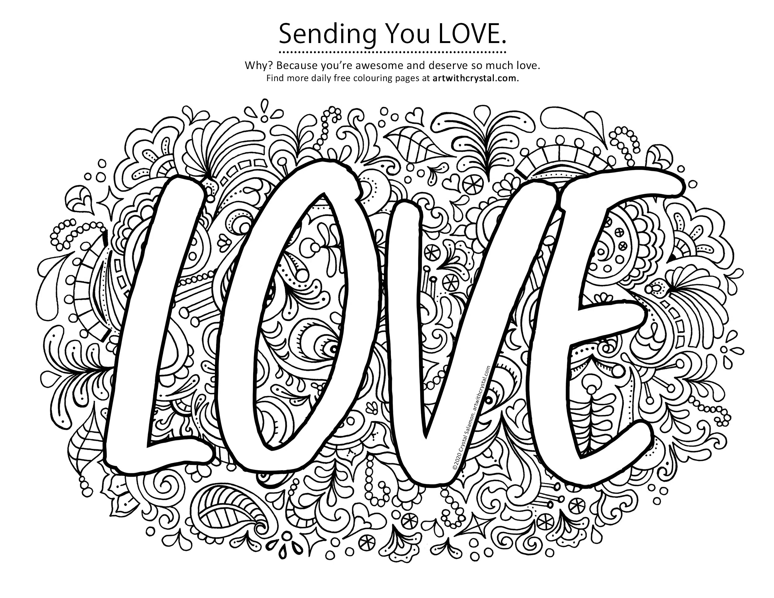Sending You Love Free Printable Colouring Page Art With Crystal Sending You Love Free Printable Colouring Page Art With Crystal