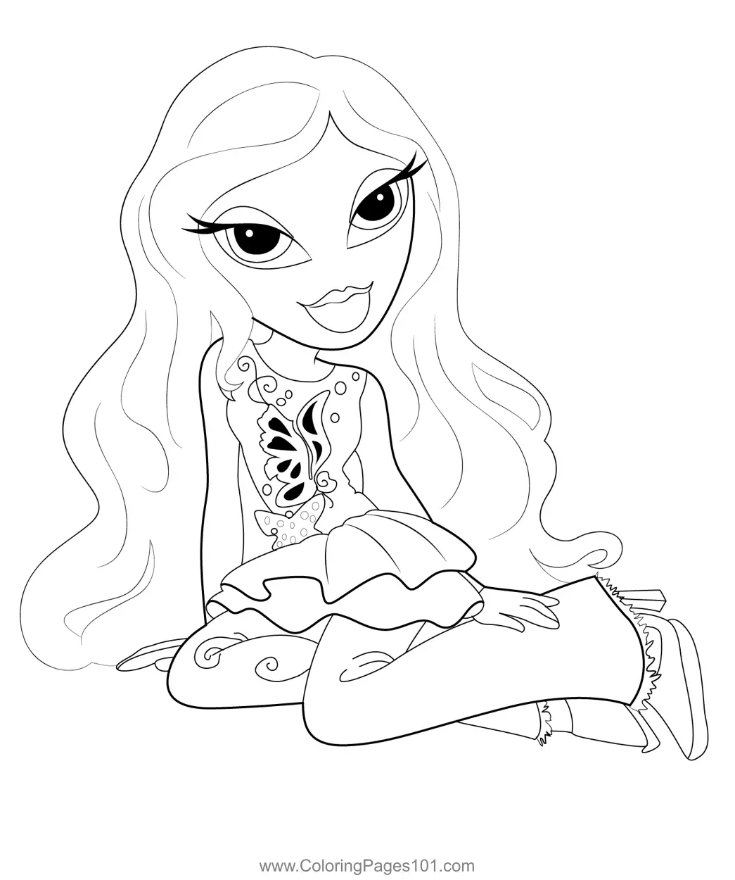 Sitting Nevra Coloring Page For Kids Free Bratz Printable Coloring Pages Online For Kids ColoringPages101 Coloring Pages For Kids
