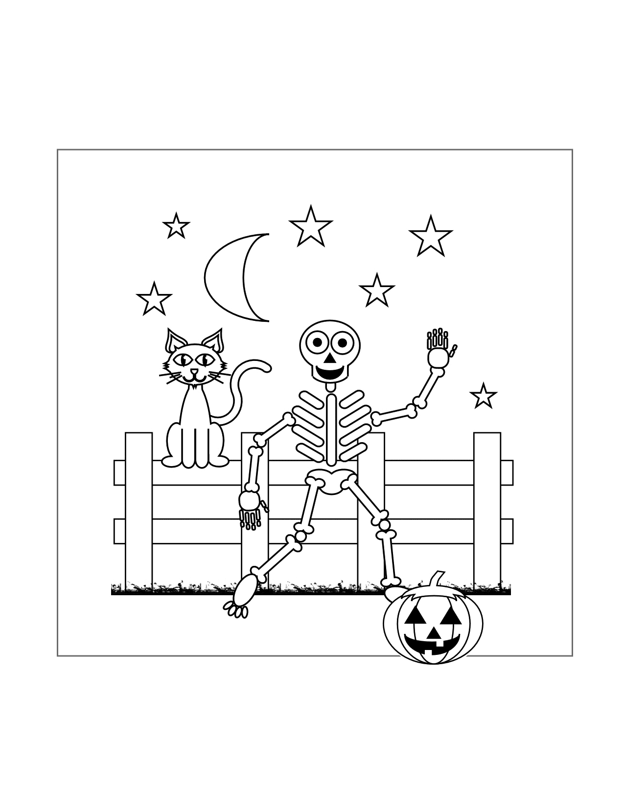 Skeleton Halloween Scene Coloring Page Printable Coloring Pages FREE