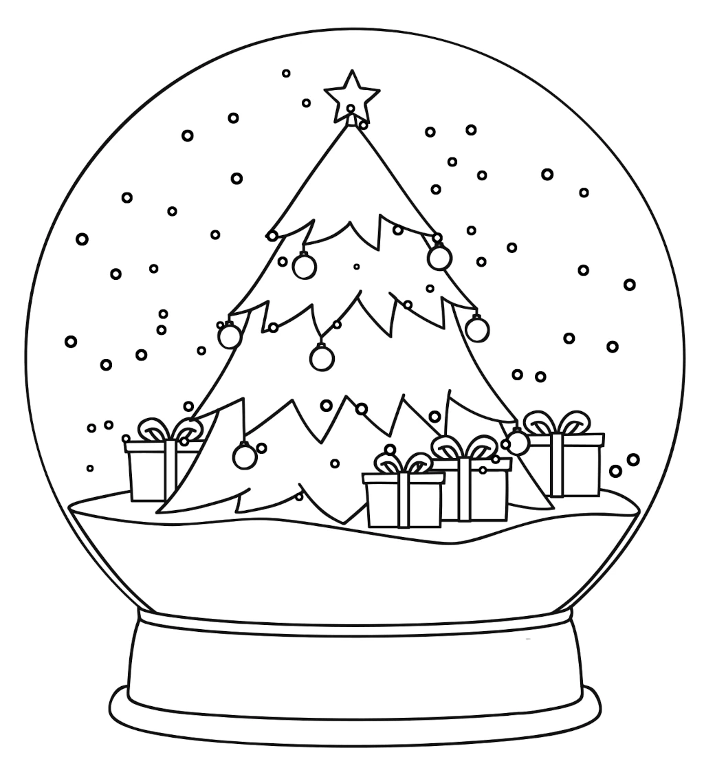 Snow Globe With Christmas Tree And Gifts Coloring Page