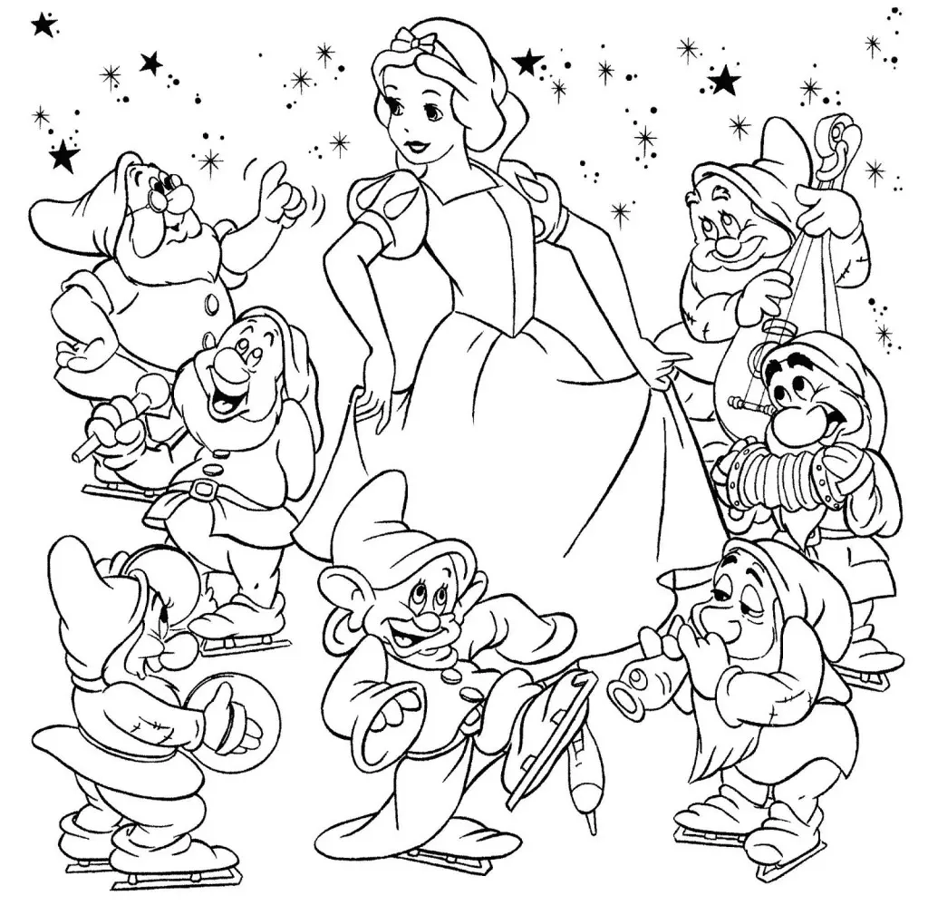 Snow White And The Seven Dwarfs Coloring Pages To Print Free Printable Coloring Pages