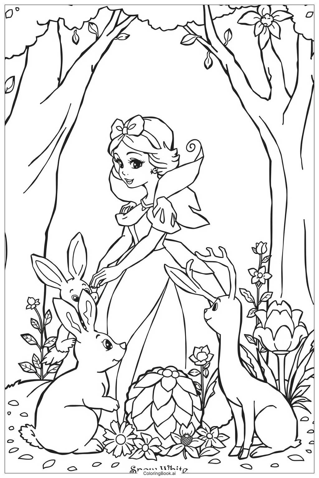 Snow White s Journey To Find Happiness Coloring Page Free PDF PNG Printable 