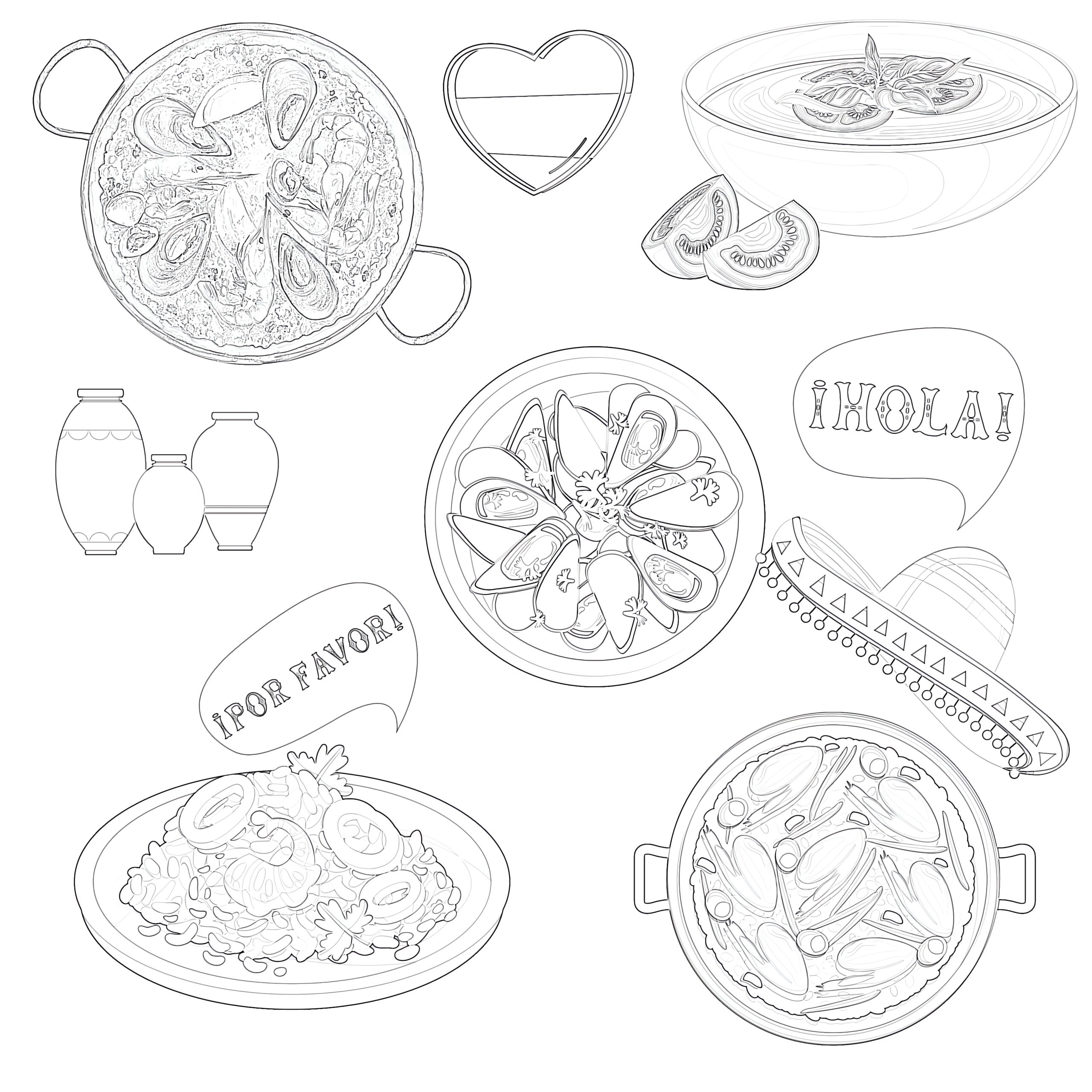 Spanish Cuisine Coloring Page Coloring Pages Mimi Panda