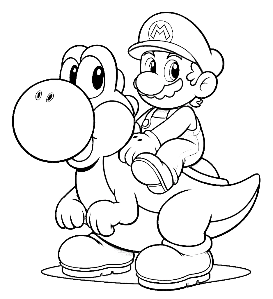 Super Mario Sitting On The Back Of Yoshi Coloring Page
