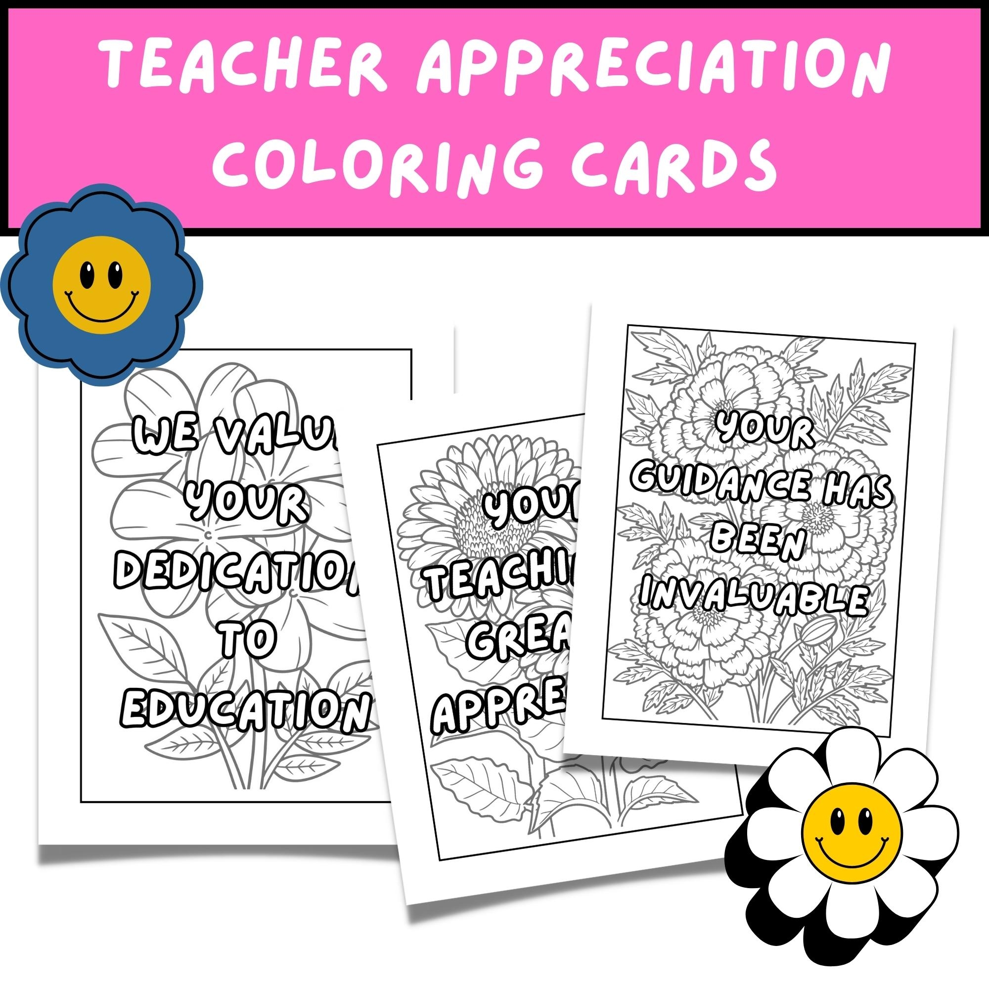 Teacher Appreciation Coloring Cards End Of The Year Activities