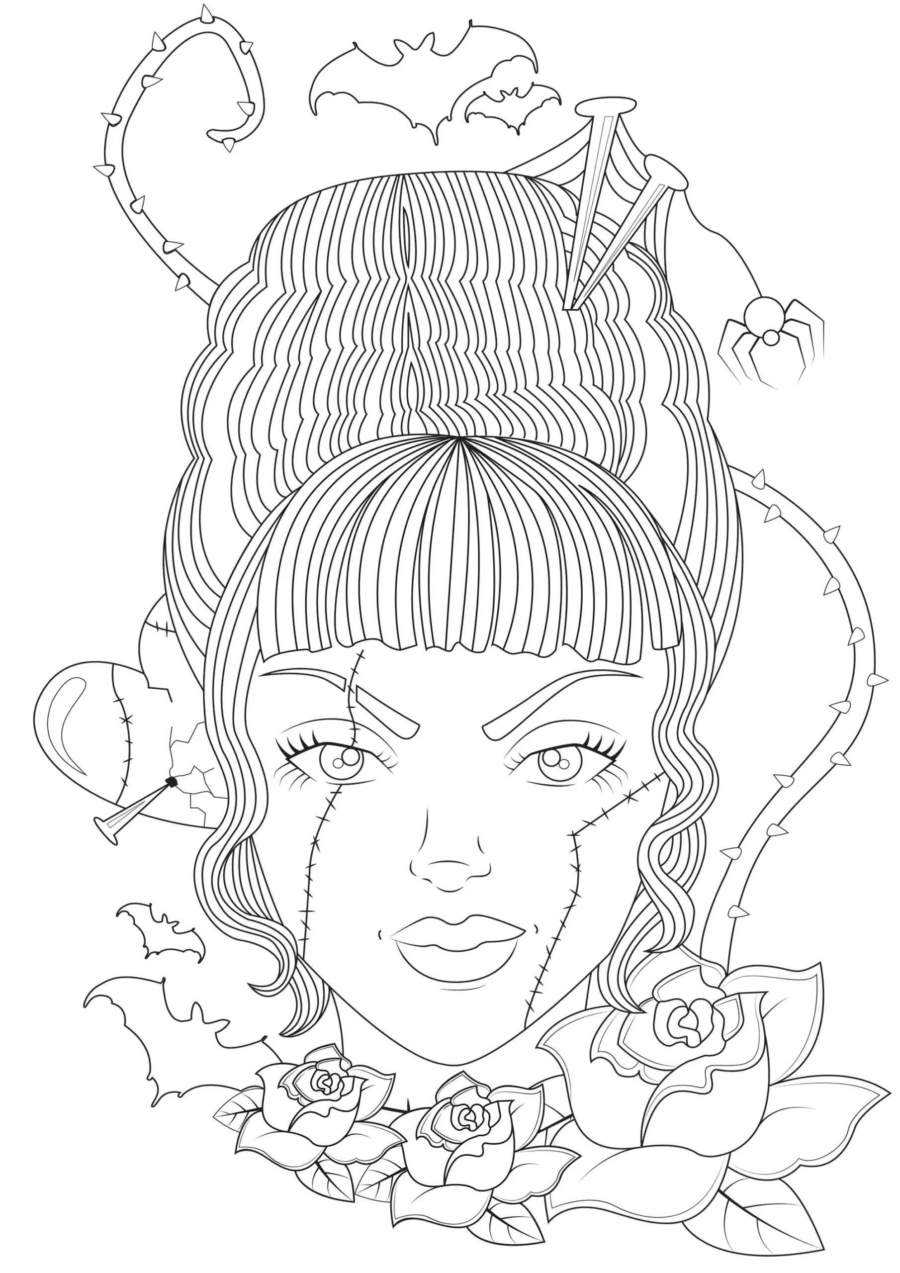 The Bride Of Frankenstein Halloween Coloring Pages For Adults