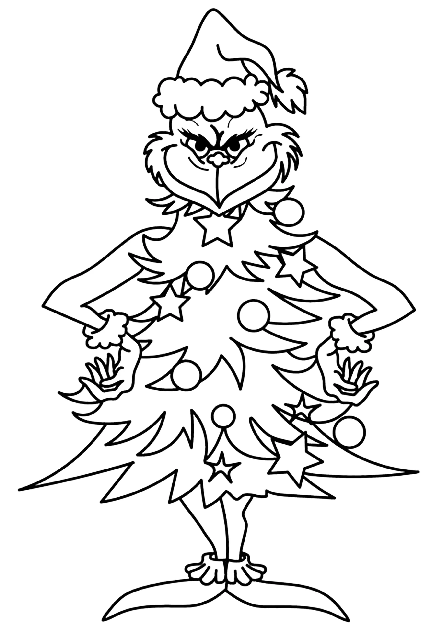 The Grinch Disguised As A Christmas Tree To Steal Presents The Grinch Coloring Pages