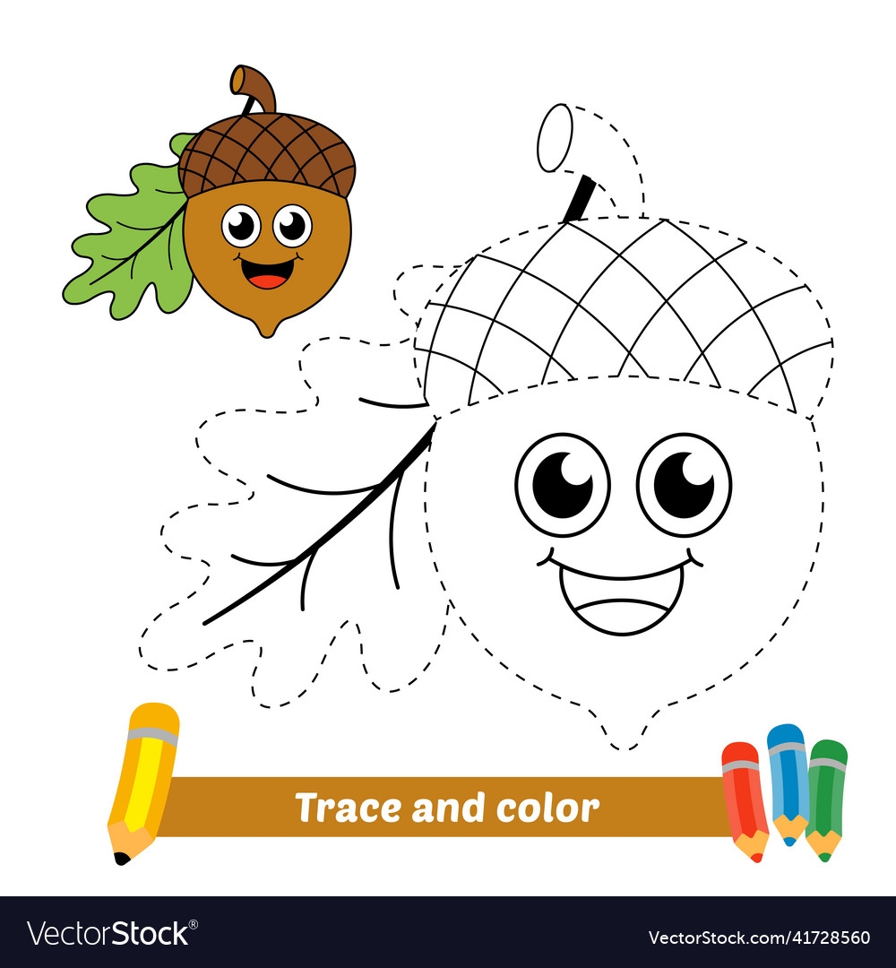 Trace And Color For Kids Acorn Royalty Free Vector Image