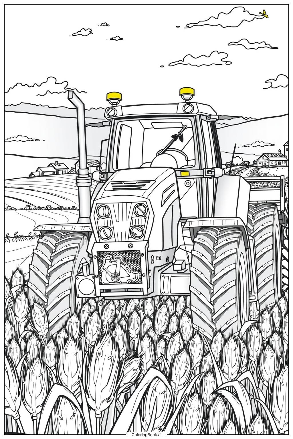 Tractor Harvest Time Coloring Page Free PDF PNG Printable 