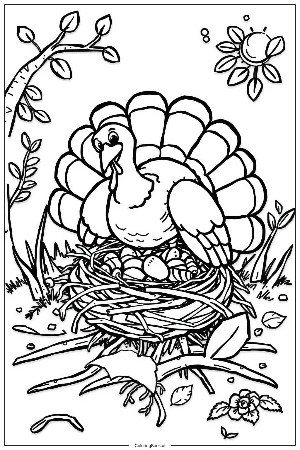 Turkey Hunting Forest Coloring Page Free PDF PNG Printable 