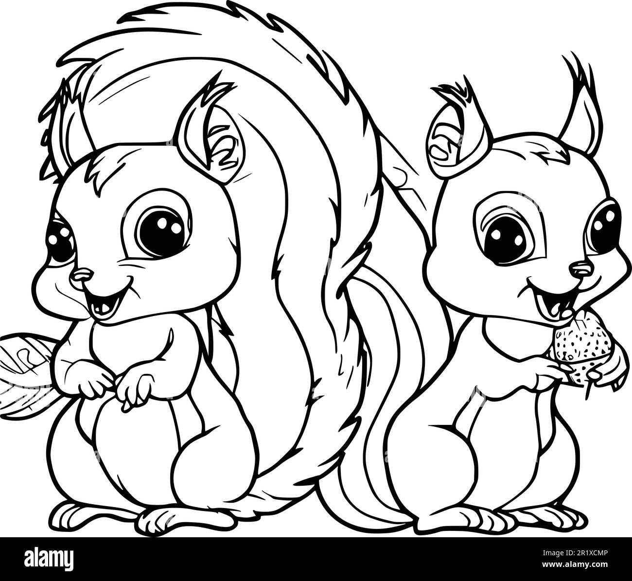 Two Cute Squirrel Coloring Pages For Kids Stock Vector Image U0026 Art Alamy