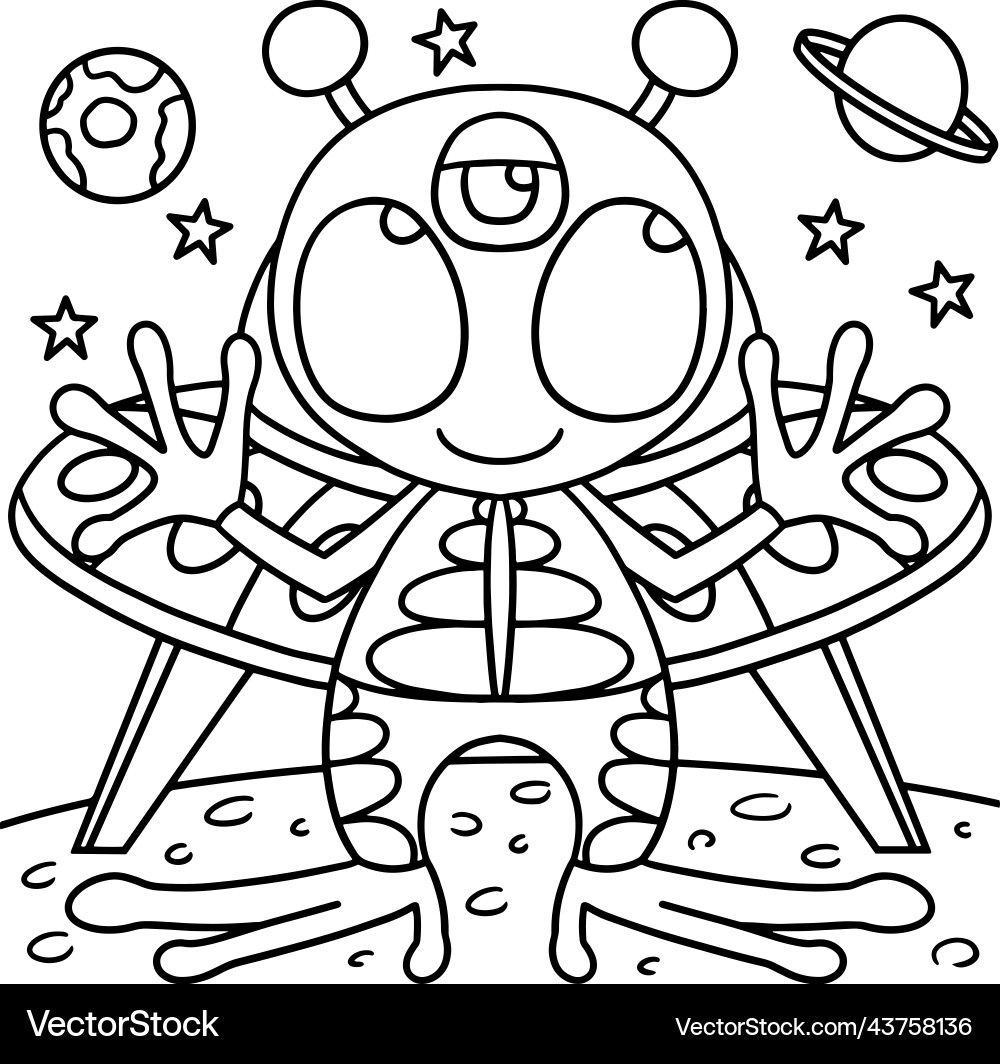 Ufo Alien Space Coloring Page For Kids Royalty Free Vector Ufo Alien Space Coloring Page For Kids Royalty Free Vector