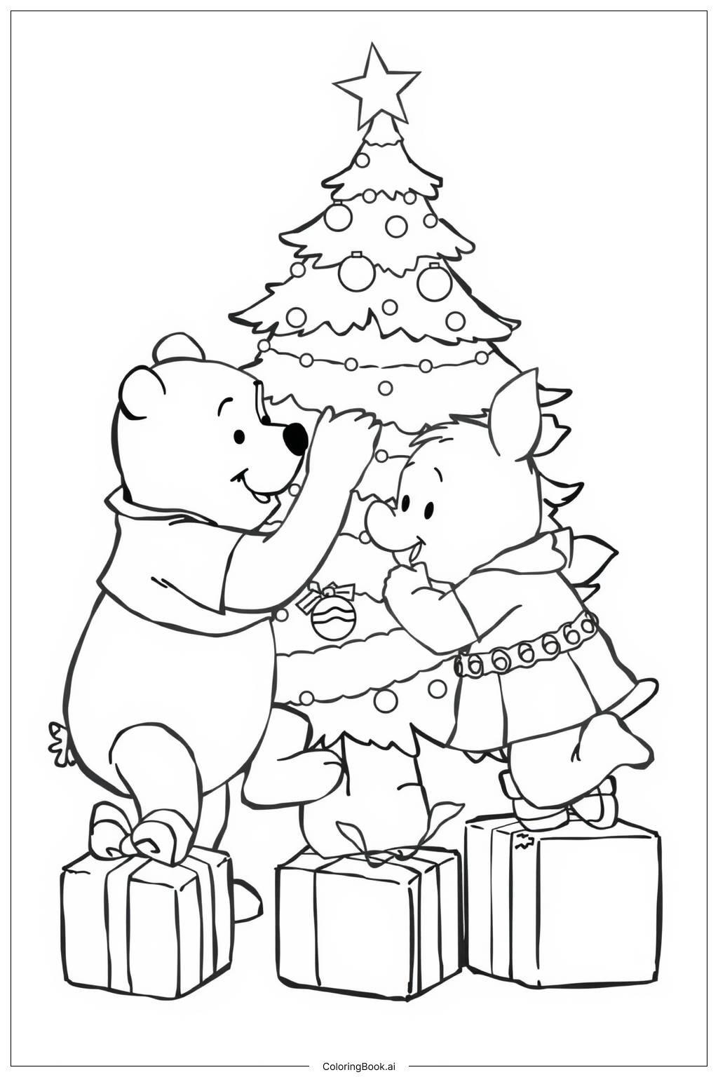 Winnie The Pooh Christmas Tree Coloring Page Free PDF PNG Printable 