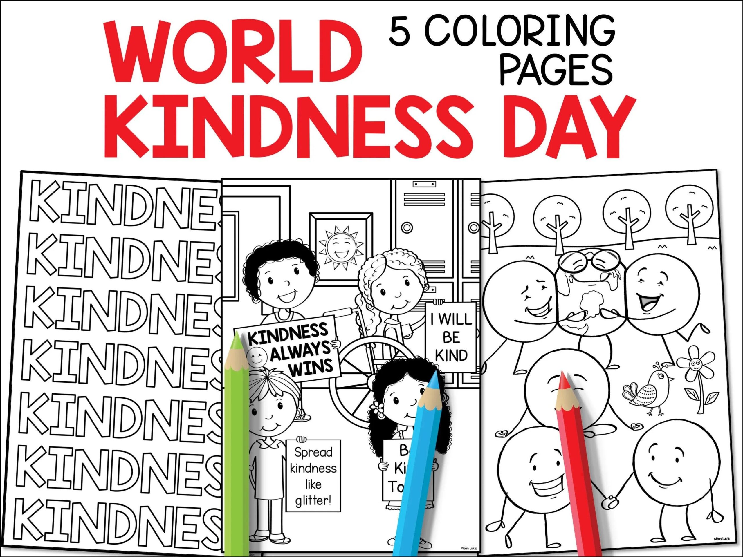World Kindness Day Coloring Pages Printable Kids Activity Digital Download Classroom Teaching Materials 5 Page PDF Homeschool Coloring Etsy